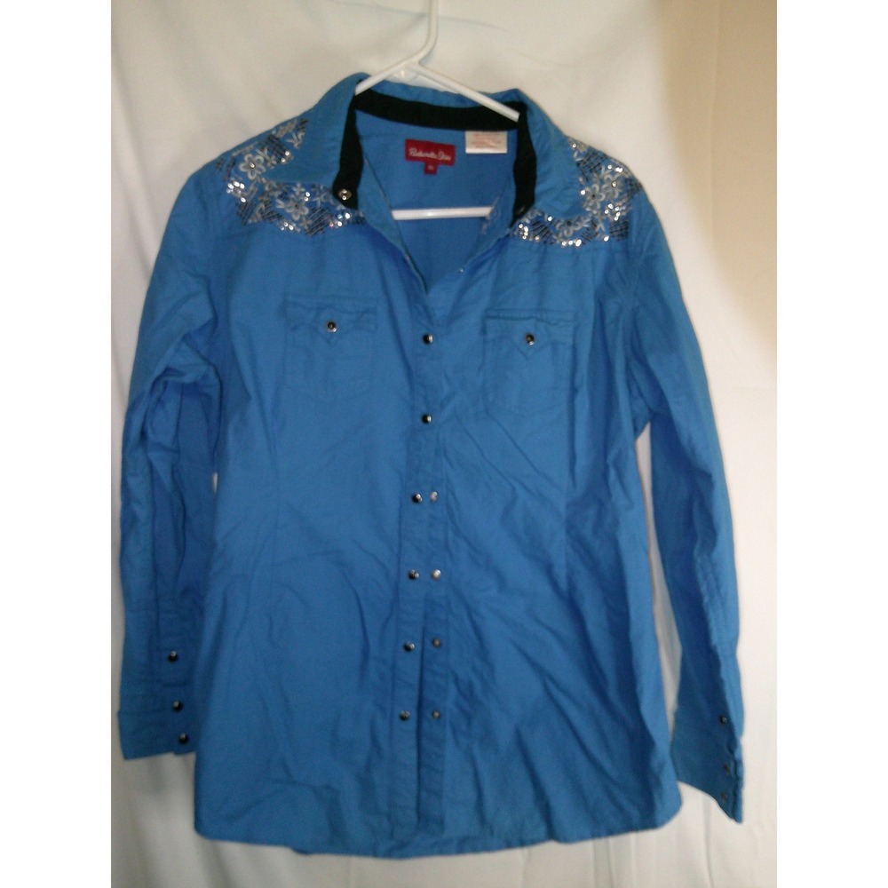 Panhandle Slim‎ Western Shirt Sequin Embellished Long Sleeve Blue XL